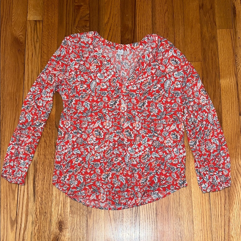 Old Navy Red and White Floral Blouse